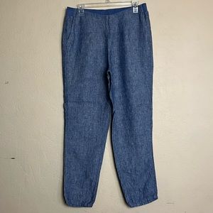 J Jill Pants Size Small Womens Blue100% Linen Pull On Straight Leg Elastic Waist